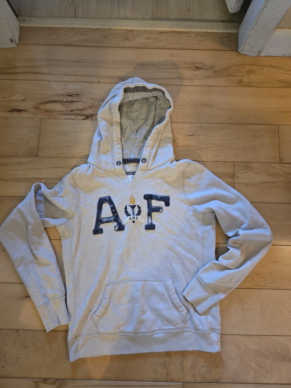 Abercrombie & Fitch Light Gray Hooded Zip-Up Sweatshirt with Navy Logo